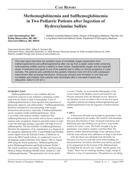 Methemoglobinemia and Sulfhemoglobinemia in Two Pediatric Patients After Ingestion of Hydroxylamine Sulfate