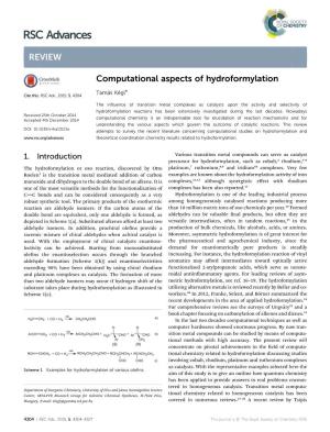 Computational Aspects of Hydroformylation