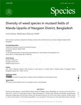 Diversity of Weed Species in Mustard Fields of Manda Upazila of Naogaon District, Bangladesh