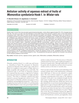 Antiulcer Activity of Aqueous Extract of Fruits of Momordica Cymbalaria Hook F