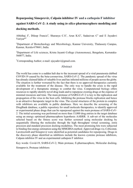 Repurposing Simeprevir, Calpain Inhibitor IV and a Cathepsin F Inhibitor Against SARS-Cov-2: a Study Using in Silico Pharmacophore Modeling and Docking Methods