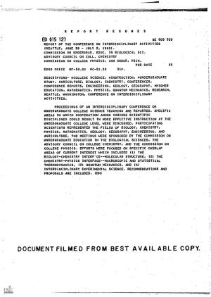 Report of the Conference on Interdisciplinary Activities (Seattle, June 28-July 2, 1965)