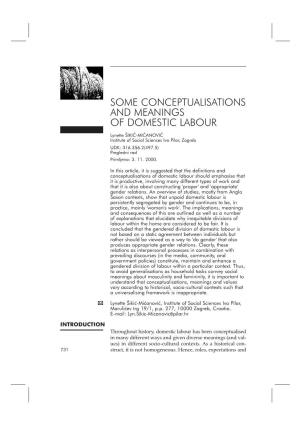 Some Conceptualisations and Meanings of Domestic Labour