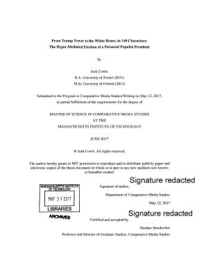 Redacted MASSACHUSETTS INSTITUTE Signature of Author of TECHNOLOGY Department of Comparative Media Studies