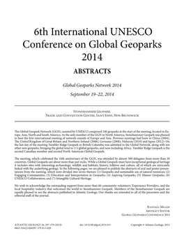 6Th International UNESCO Conference on Global Geoparks 2014 ABSTRACTS