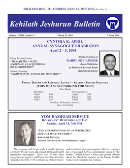 Kehilath Jeshurun Bulletin