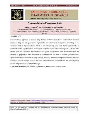 Nanoemulsion in Pharmaceuticals