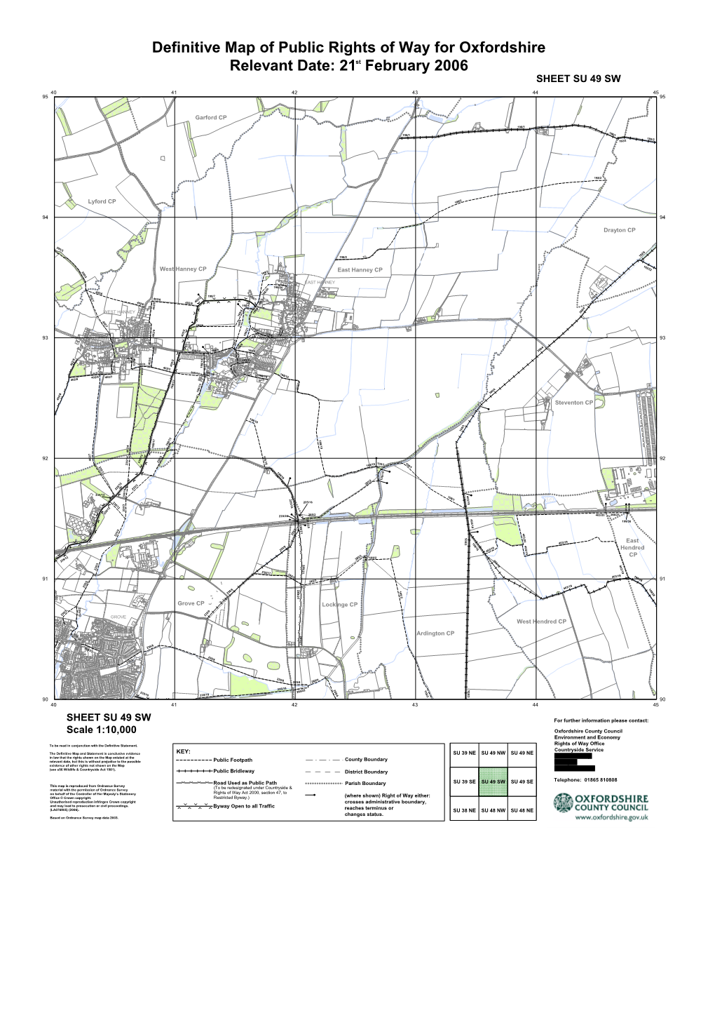 Definitive Map of Public Rights of Way for Oxfordshire Relevant Date: 21St February 2006 Colour SHEET SU 49 SW