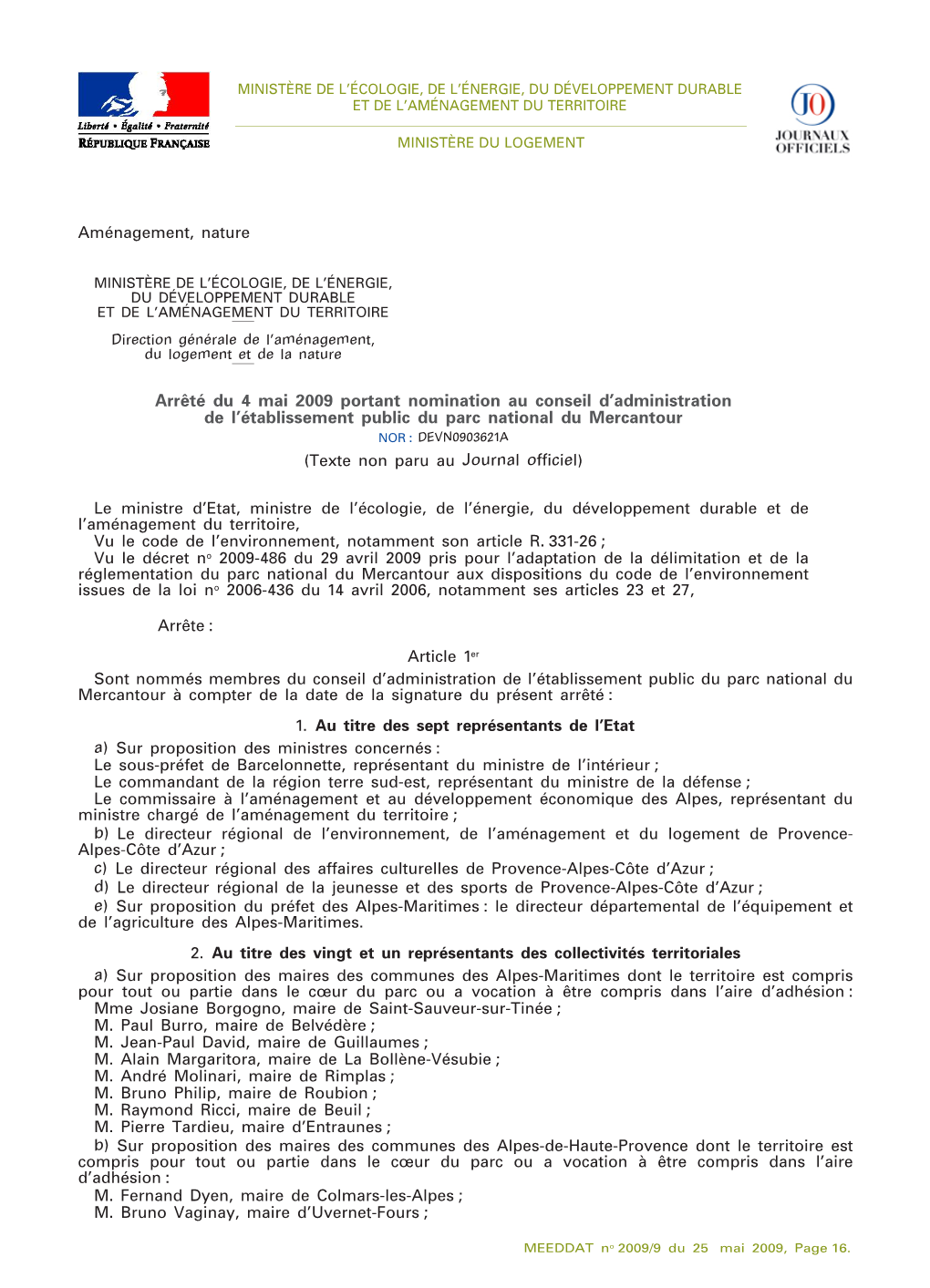 Arrêté Du 4 Mai 2009 Portant Nomination Au Conseil D