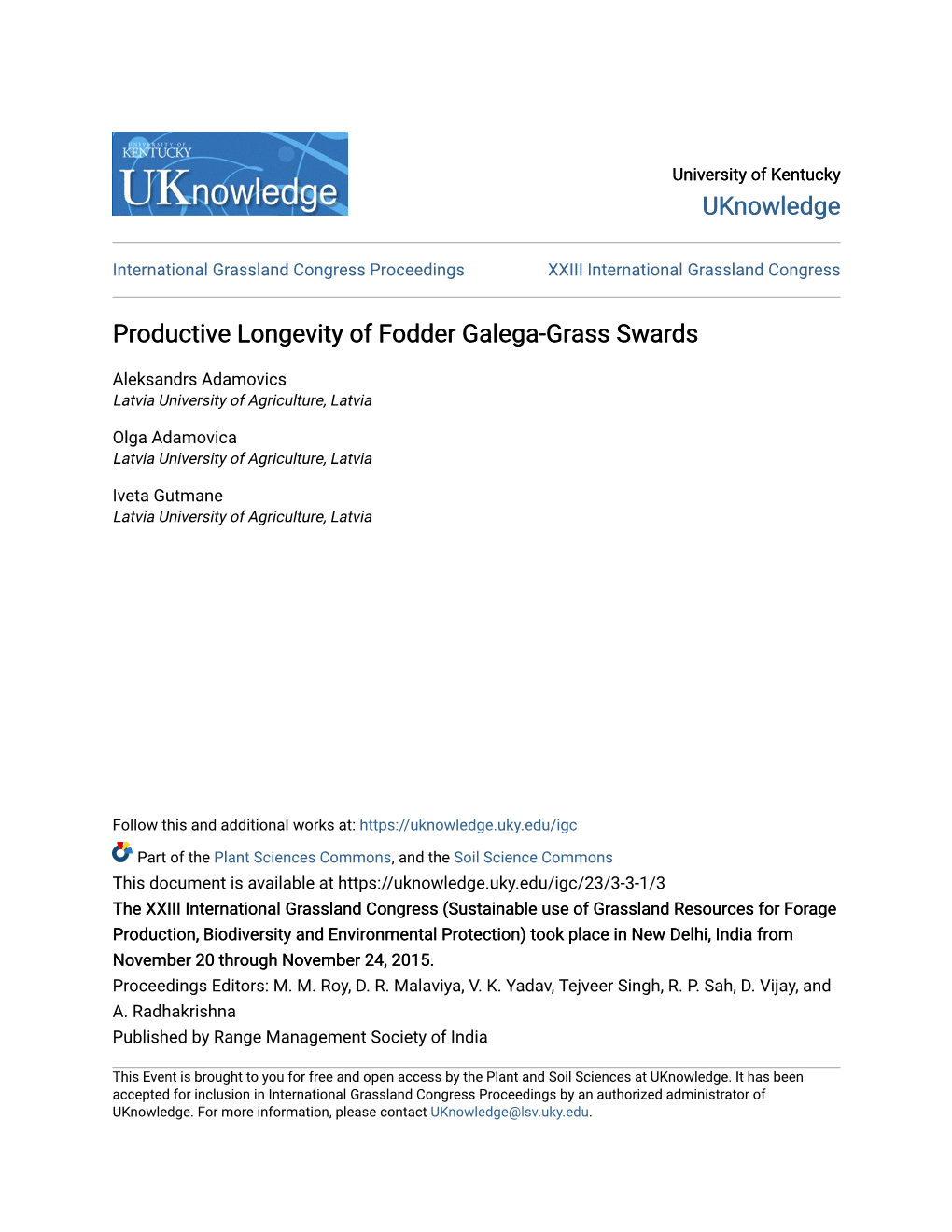 Productive Longevity of Fodder Galega-Grass Swards