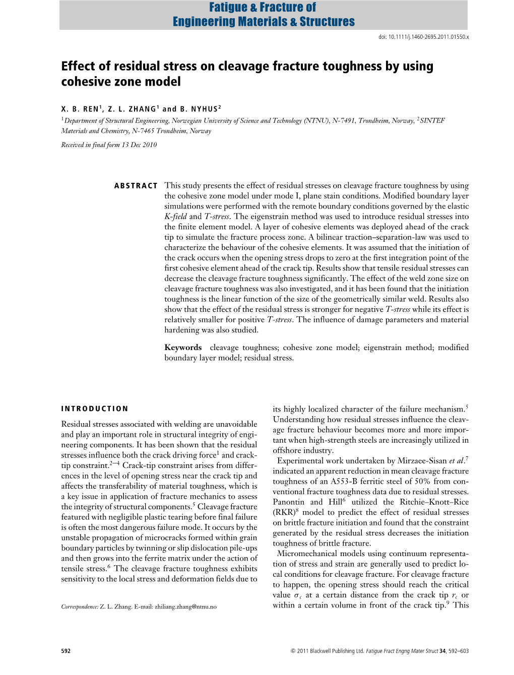 Effect of Residual Stress on Cleavage Fracture Toughness by Using Cohesive Zone Model