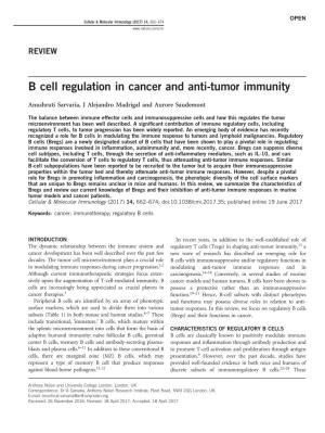 B Cell Regulation in Cancer and Anti-Tumor Immunity