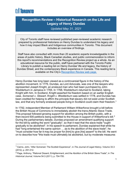 Historical Research on the Life and Legacy of Henry Dundas Updated May 31, 2021
