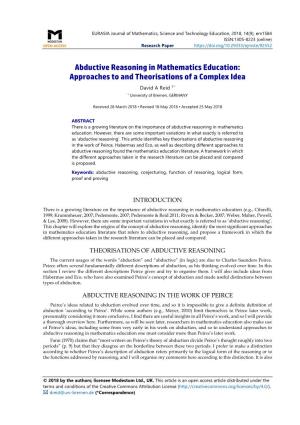Abductive Reasoning in Mathematics Education: Approaches to and Theorisations of a Complex Idea