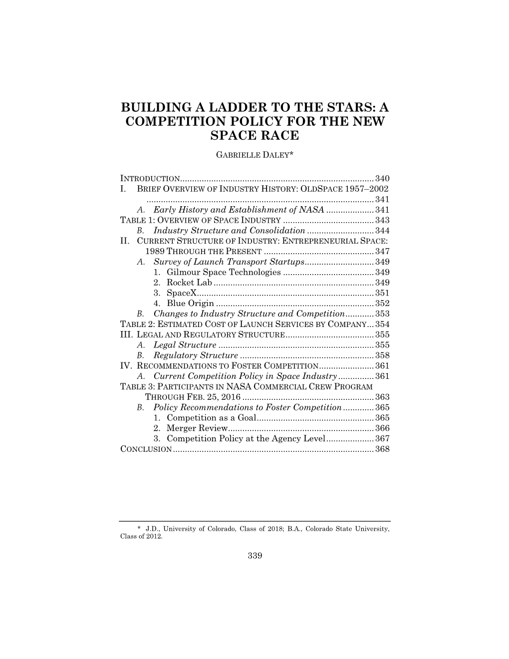 Building a Ladder to the Stars: a Competition Policy for the New Space Race