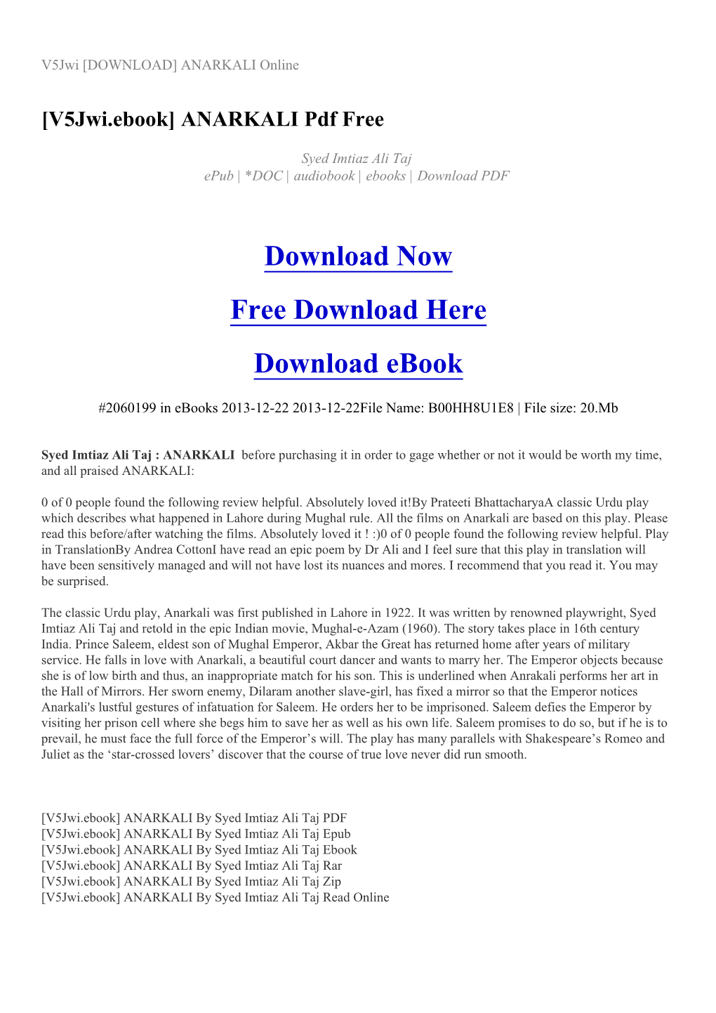 [V5jwi.Ebook] ANARKALI Pdf Free