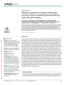 Selection Signatures in Goats Reveal Copy Number Variants