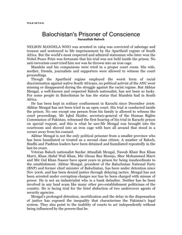 Balochistan's Prisoner of Conscience Sanaullah Baloch