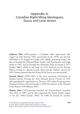 Appendix A: Canadian Right-Wing Ideologues, Gurus and Lone Actors