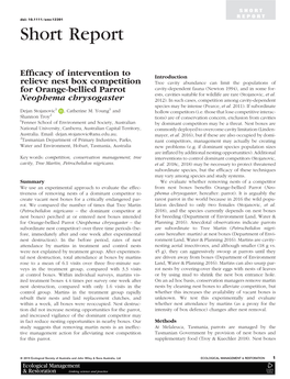 Efficacy of Intervention to Relieve Nest Box Competition for Orange‐Bellied
