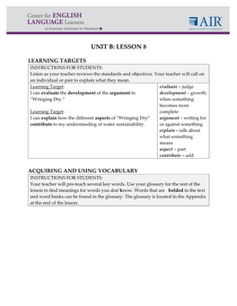 Unit B: Lesson 8