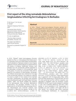 JOURNAL of NEMATOLOGY First Report of the Sting Nematode