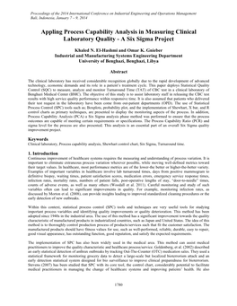 Appling Process Capability Analysis in Measuring Clinical Laboratory Quality - a Six Sigma Project