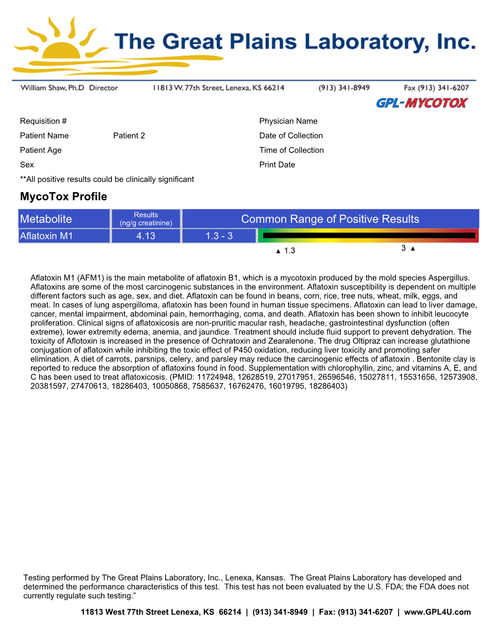 Metabolite Common Range of Positive Results Mycotox Profile