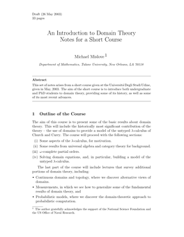 An Introduction to Domain Theory Notes for a Short Course