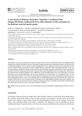 Serpentes: Viperidae: Crotalinae) from Pampas Del Heath, Southeastern Peru, with Comments on the Systematics of the Bothrops Neuwiedi Species Group