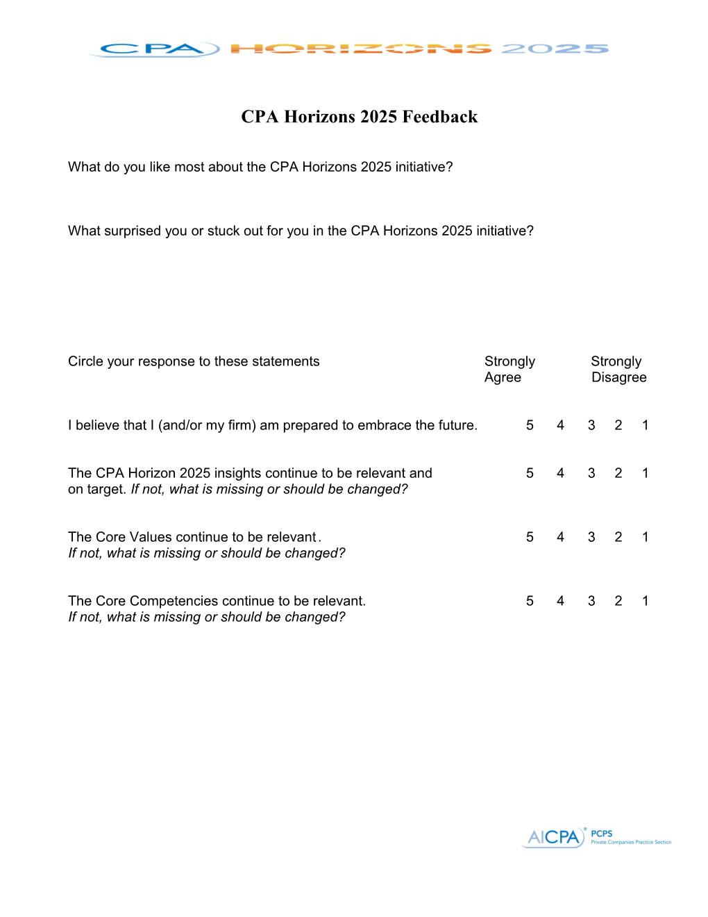 CPA Horizons 2025 Feedback Form & Future Forum Evaluation Form
