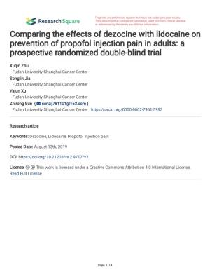 Comparing the Effects of Dezocine with Lidocaine on Prevention of Propofol Injection Pain in Adults: a Prospective Randomized Double-Blind Trial