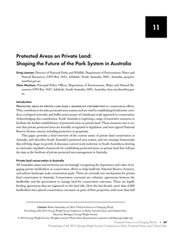 Protected Areas on Private Land: Shaping the Future of the Park System in Australia