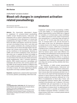 Blood Cell Changes in Complement Activation- Related Pseudoallergy