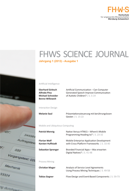 FHWS Science Journal Jahrgang 1 (2013) - Ausgabe 1