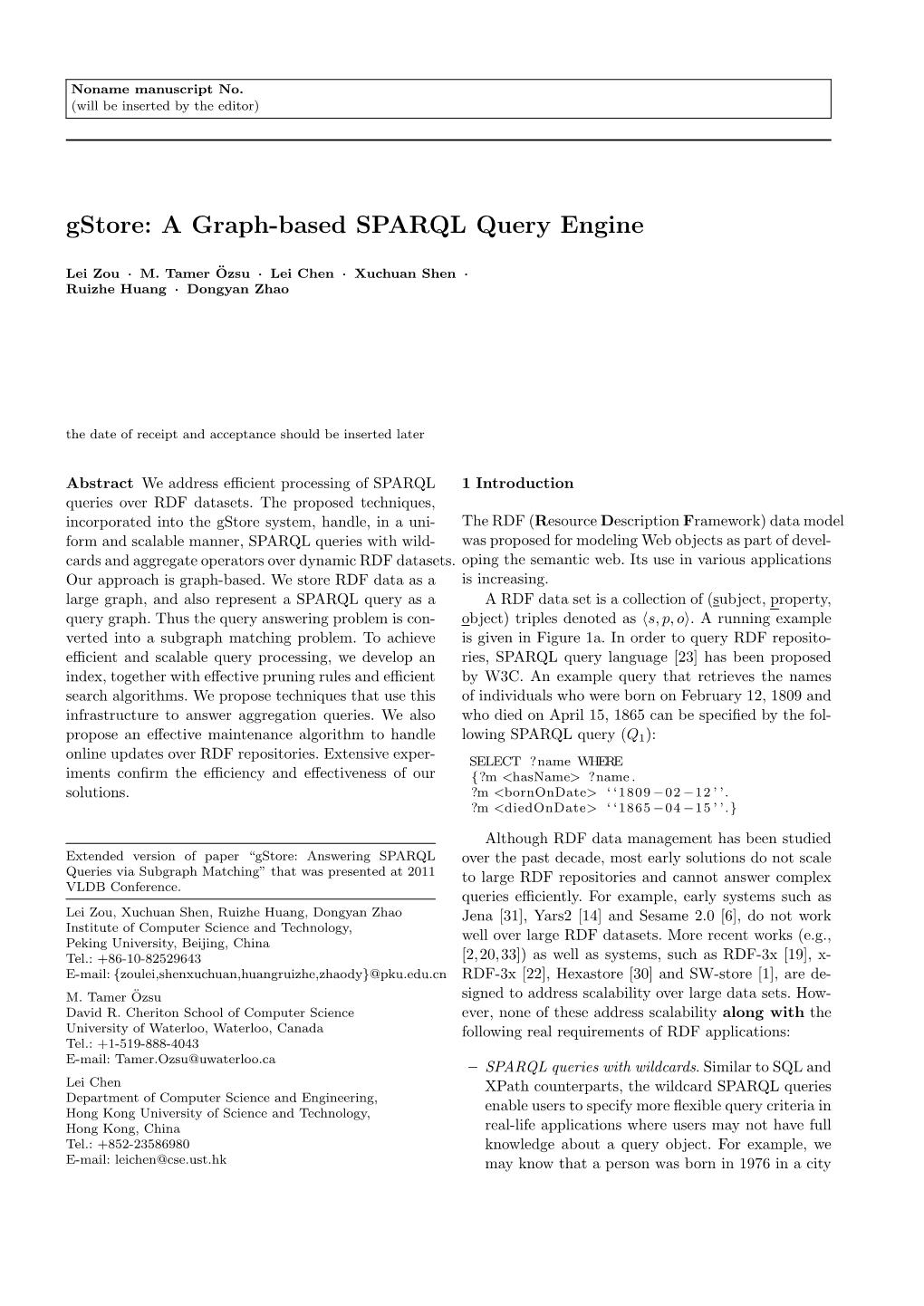 Gstore: a Graph-Based SPARQL Query Engine