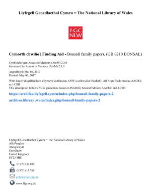 Bonsall Family Papers, (GB 0210 BONSAL)
