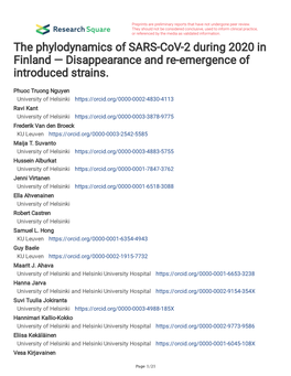 The Phylodynamics of SARS-Cov-2 During 2020 in Finland — Disappearance and Re-Emergence of Introduced Strains