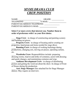 Mnms Drama Club Crew Position