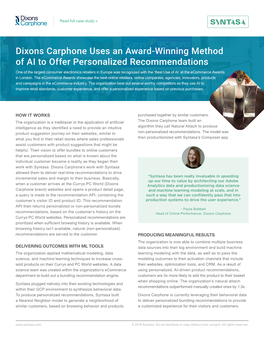 Dixons Carphone Uses an Award-Winning Method of AI To