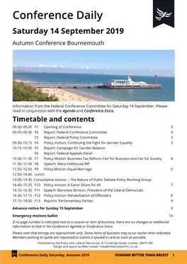 Conference Daily Saturday 14 September 2019 Autumn Conference Bournemouth