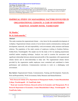 Empirical Study on Managerial Factors Involved in Organisational Climate: a Case of Southern Railway, Golden Rock, Tamilnadu