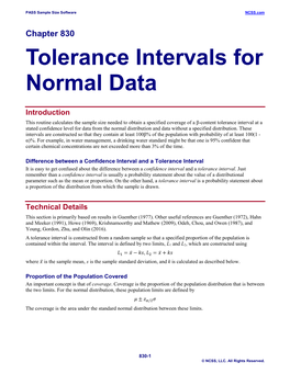 Tolerance Intervals for Normal Data