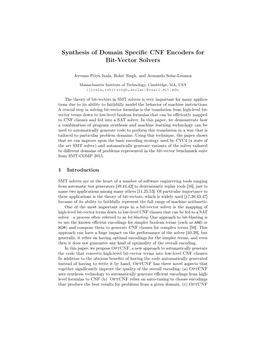 Synthesis of Domain Specific CNF Encoders for Bit-Vector Solvers