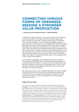 CONNECTING VARIOUS FORMS of OPENNESS: SEEKING a STRONGER VALUE PROPOSITION by Nicolai Van Der Woert, Robert Schuwer and Martijn Ouwehand