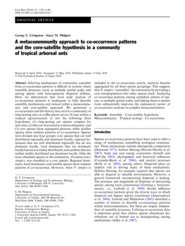 A Metacommmunity Approach to Co-Occurrence Patterns and the Core-Satellite Hypothesis in a Community of Tropical Arboreal Ants