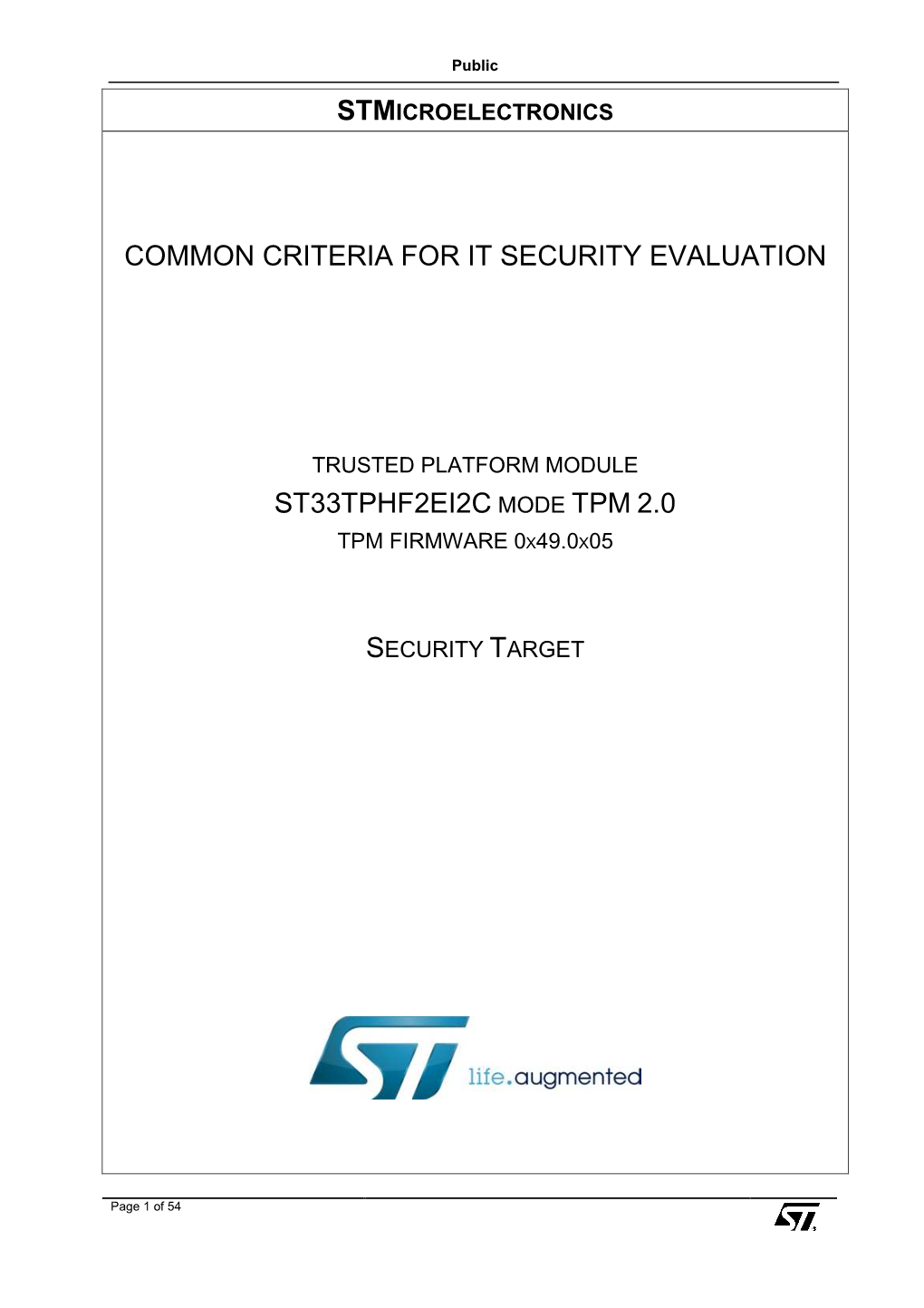 Stmicroelectronics Common Criteria for It Security Evaluation