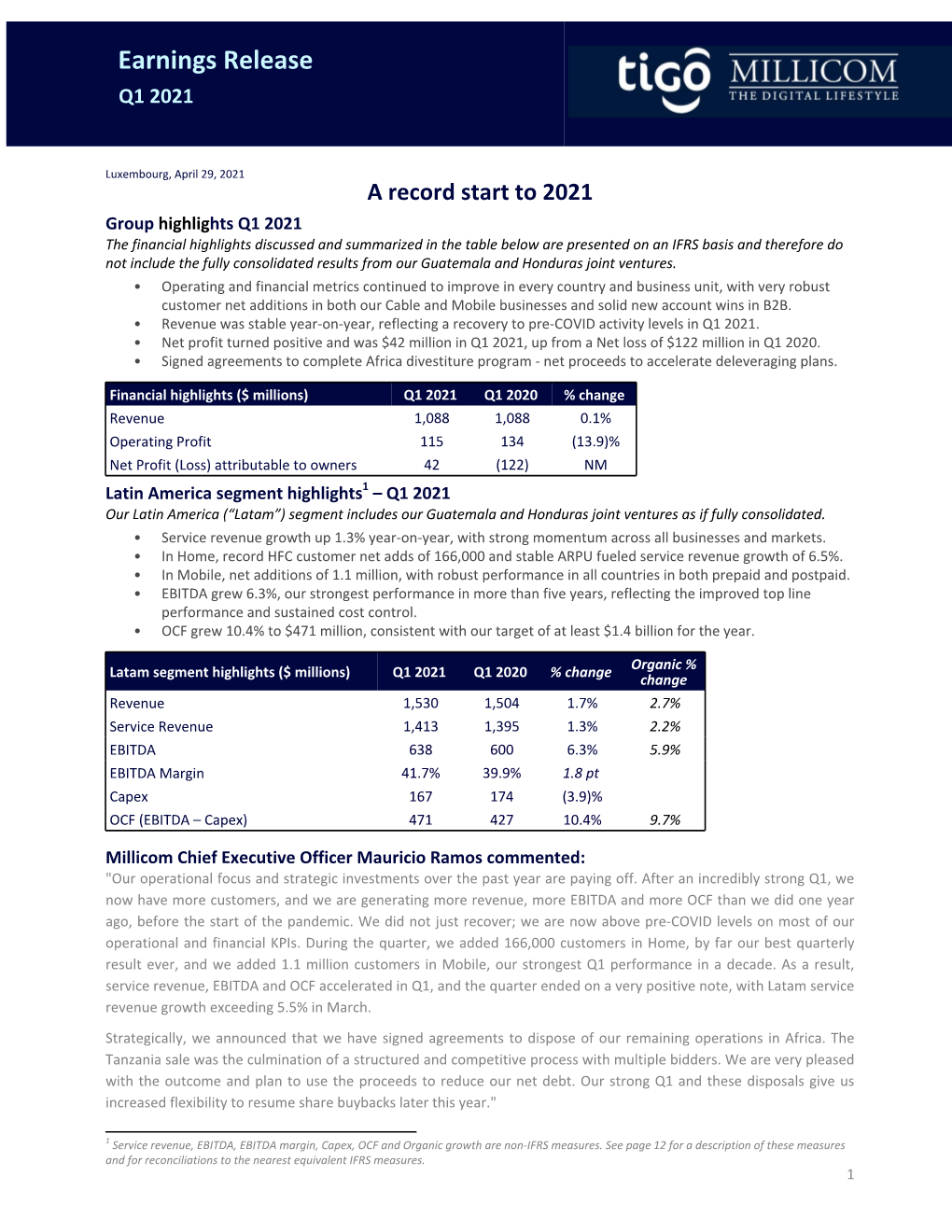 Earnings Release Q1 2021