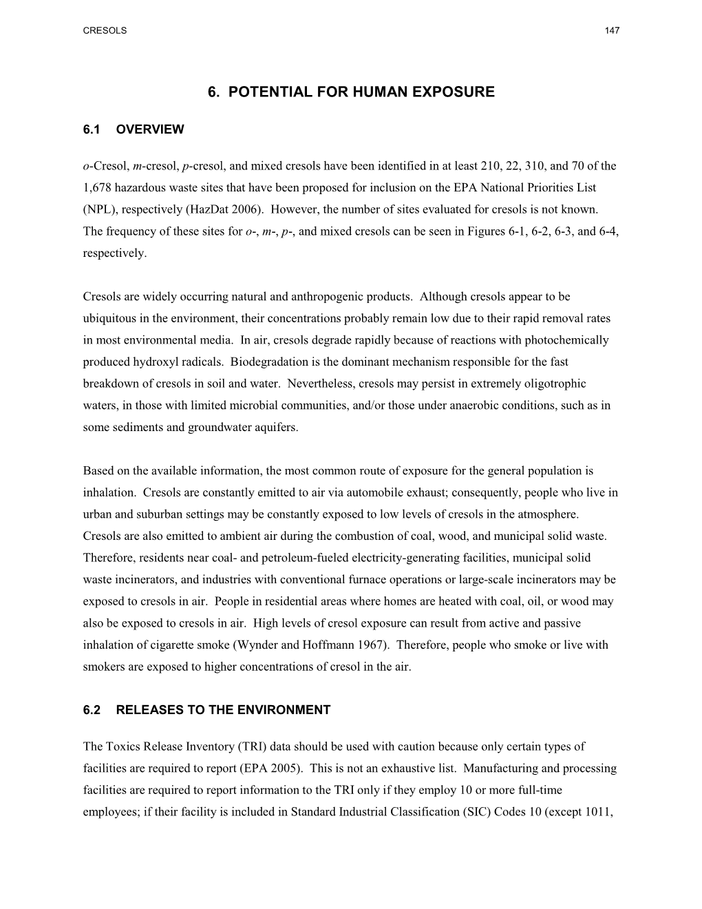 Toxicological Profile for Cresols