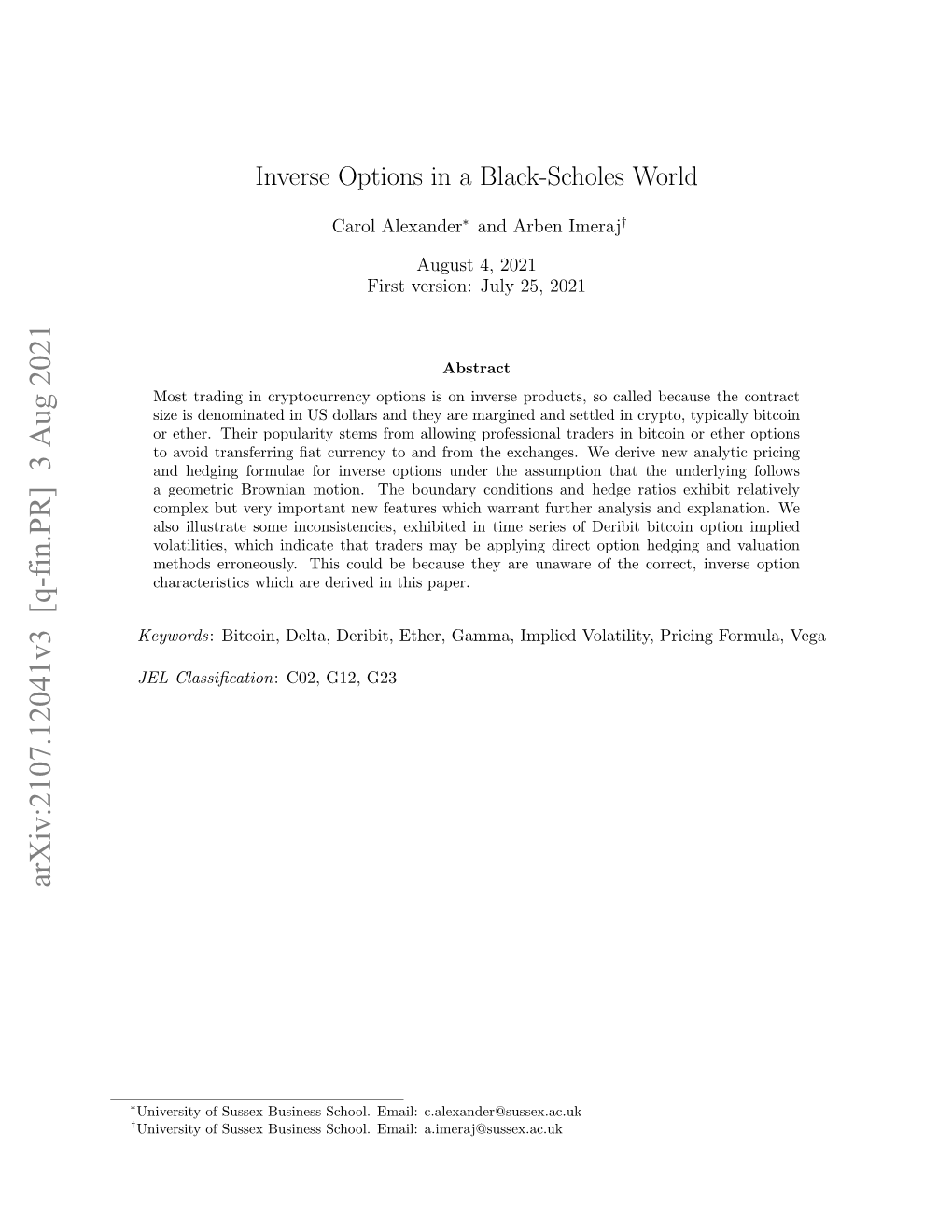 Arxiv:2107.12041V3 [Q-Fin.PR] 3 Aug 2021